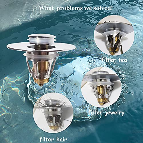 QYHNYJF Bathroom Sink Stopper with Hair Catcher – Universal Pop-Up Drain Strainer for 1.1–1.5 inch US Standard Sink Drain Holes, Anti-Clog Basin Stopper, Silver - color: Chrome Silver