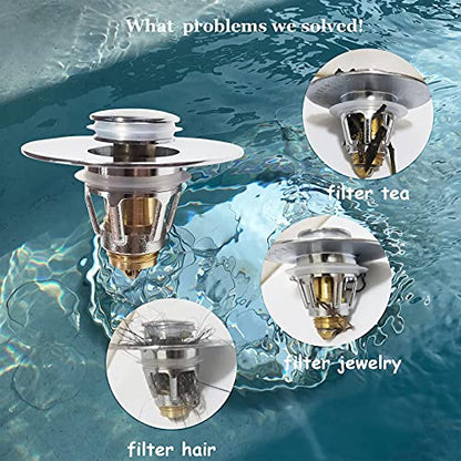 QYHNYJF Bathroom Sink Stopper with Hair Catcher – Universal Pop-Up Drain Strainer for 1.1–1.5 inch US Standard Sink Drain Holes, Anti-Clog Basin Stopper, Silver - color: Chrome Silver