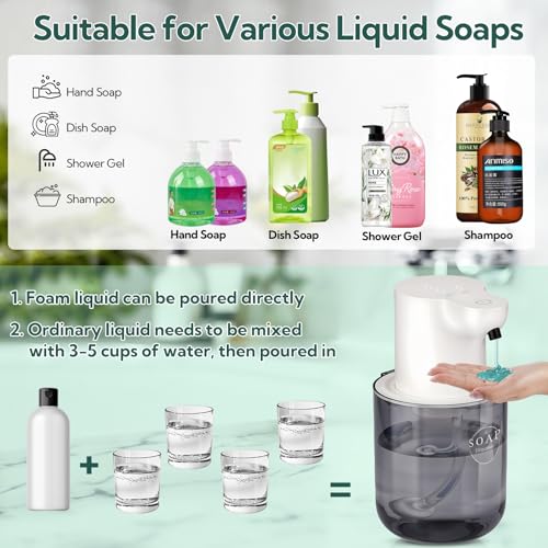 2 Pack Automatic Soap Dispenser, Touchless Automatic Foaming Soap Dispenser, Electric Wall Mounted Dispenser, 13.5oz/400ML USB Rechargeable with 4-Level Adjustment for Bathroom, Kitchen & Office - color: White, size: Foaming