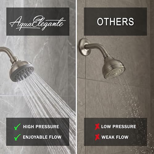 Aqua Elegante Pressure Boosting Shower Head - 1.8 GPM - Brushed Nickel | 3 Inch Wall Mount, Water Saving Showerhead, Best For Low Flow Showers With Anti-Clog Nozzles & Adjustable Brass Fitting - color: Brushed Nickel, size: 1.8 GPM
