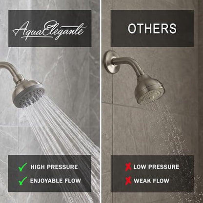 Aqua Elegante Pressure Boosting Shower Head - 1.8 GPM - Brushed Nickel | 3 Inch Wall Mount, Water Saving Showerhead, Best For Low Flow Showers With Anti-Clog Nozzles & Adjustable Brass Fitting - color: Brushed Nickel, size: 1.8 GPM