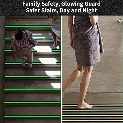 Glow in Dark Anti Slip Tape, 2" x35FT Heavy Duty Waterproof Safety Grip Tape for Stairs, Pool, Bathroom - Black & Glow Stripe Indoor/Outdoor Multi-Purpose Traction Tape - size: 2 Inch x 35 Feet