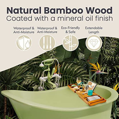 Bathtub Caddy – Natural Bamboo Bathtub Tray with Soap Holder – Durable Anti-Slip Bathtub Caddy Organizer – Extendable Bathroom Tray – Eco-Friendly and Safe Bamboo Organizer Tray
