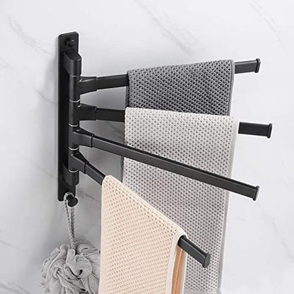 Swivel Towel Bar, 180° Rotary Aluminum Wall Mount Rack Rail with Hook Space Saving Organizer Hanging Swing Out Hanger Support for Bathroom, Hotel, Kitchen (5 Arms) - color: 5 Arms