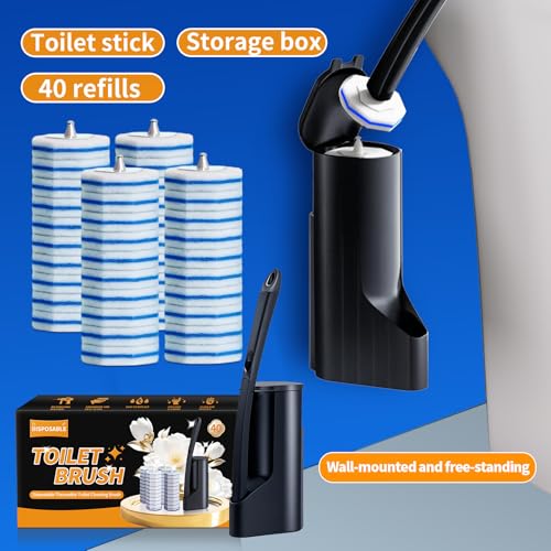 Disposable Toilet Brush - Toilet Bowl Cleaner, Toilet Cleaning Supplies, Toilet Brush with Holder, Toilet Bowl Cleaner Wands，40 Refills for Toilet Cleaning and Hygienic Bathroom Maintenance - style: Toilet brush+40 refills