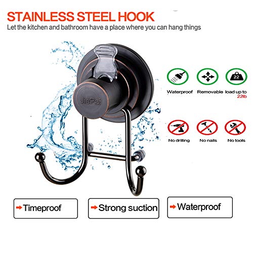JiePai Suction Cup Hooks,Shower Bath Towel Holder 2 Pack,Oil Rubbed Bronze | Vacuum Suction Cup,No-Drill Wall Mount, Towel Rack Organizer, For Kitchen, Bathrobe, Loofah - color: Suction Cup Towel Hook(2 Packs)-Bronze