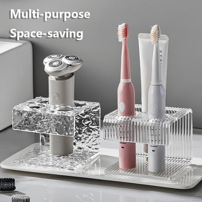 Bathroom Toothbrush Holder, Clear Acrylic Electric Toothbrush Organizer & Toothpaste Container, Wave Pattern Stand with Multi-Hole Design, Large Capacity Tooth Brush Holder for Bathroom Countertop