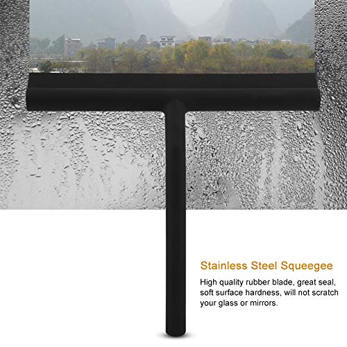 Squeegee for Glass Doors, Rubber Squeegee Head and Stainless Steel Holder for Glass Doors, Bathroom, Shower Doors, Mirrors, Tiles, and Car Windows