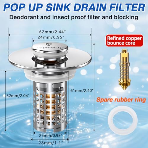 Sink Stopper Hair Catcher, Pop-up Sink Drain Strainer with Removable Stainless Steel Strainer Basket Hair Catcher, Bathroom Sink Strainer for Bathroom Sink Stopper (2PCS) - color: 2,copper Square Mesh