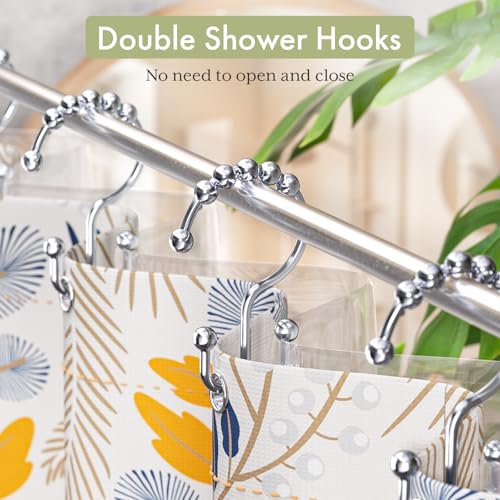 Shower Curtain Hooks Rings, Rust-Resistant Stainless Steel Double Shower Curtain Hooks, Shower Hooks for Shower Curtain and Liner Bathroom, Set of 12, Chrome - color: Polished Chrome, style: Double Hooks