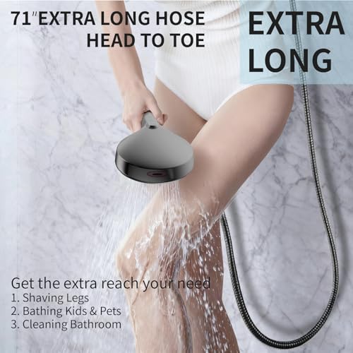 Matte Black Handheld Shower Head High Pressure with 9 Spray Settings & Power Wash Jet, 71" Extra Long Stainless Steel Hose, 360° Adjustable Dual Brackets for Low Water Pressure Home Bath - color: Matte black- 4.53 Inch