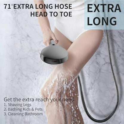 Matte Black Handheld Shower Head High Pressure with 9 Spray Settings & Power Wash Jet, 71" Extra Long Stainless Steel Hose, 360° Adjustable Dual Brackets for Low Water Pressure Home Bath - color: Matte black- 4.53 Inch
