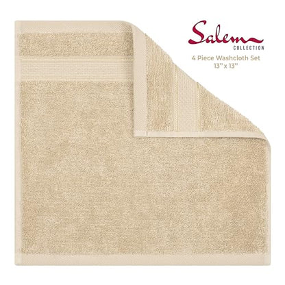 American Soft Linen Salem Washcloth Sets, 4 Piece Luxury 600 GSM 100% Cotton Washcloths for Bathroom, 13x13 inches Washrags Premium Quality Hand Face Towels, Beige - color: Beige, size: 13x13"