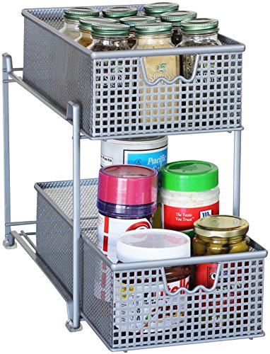 DecoBrothers 2 Tier Bathroom Storage Organizer with Pull-Out Drawer, Silver - color: Silver