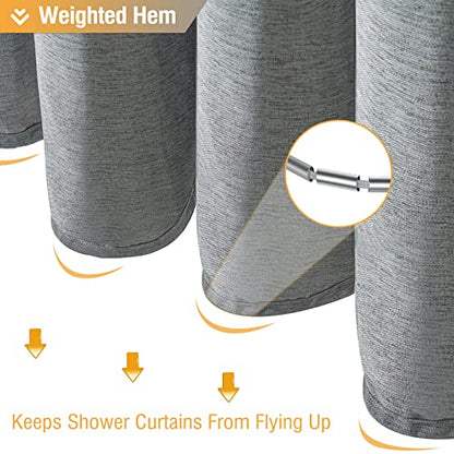 BTTN 72x78 Linen Textured Waterproof Fabric Shower Curtain Set, Grey/Gray | Long Size, 230GSM Polyester, Heavy Duty Cloth, Weighted Hem, 12 Plastic Hooks, Modern Luxury Hotel Style, Machine Washable - color: Grey, size: 72"W x 78"L (Pack of 1)