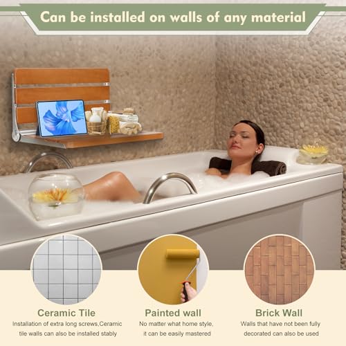 18" Folding Shower Seat Wall Mounted, Home Care Wood Bench for Inside Shower