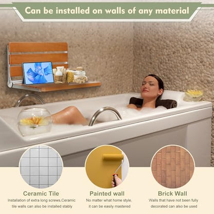 18" Folding Shower Seat Wall Mounted, Home Care Wood Bench for Inside Shower