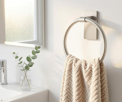 STWWO Hand Towel Holder for Bathroom, Brushed Nickel Towel Ring Adhesive | Bathroom Towel Holder Self Adhesive for Bath RV Kitchen, No Drill Hole - color: Brushed Nickel