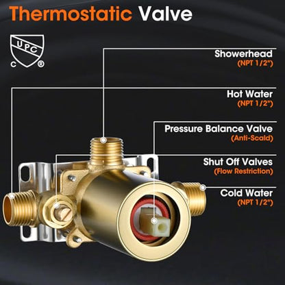 Rainfall Shower System Shower Faucet Set, Luxury, Antique, Light Gold | 9 Inch Single Function Shower Head, Pressure Balance Valve, Wall Mounted, Bathroom, Shower Trim Kit - color: Brushed Light Gold, style: Without Handheld