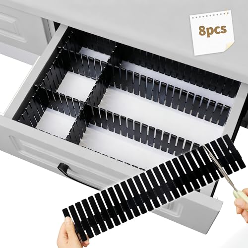 Drawer Divider Adjustable Diy Storage Organizer Separator for Tidying Clutter Cutlery Makeup Clothes of Dresses, Desk & Box in Kitchen Bathroom Bedroom Office (Cut at Will) (Black 8pcs) - color: Black 8pcs