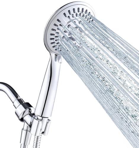 BRIGHT SHOWERS 9 Spray Settings Shower Head with Handheld High Pressure Hand Held Showerhead with 60 Inch Stainless Steel Hose and Adjustable Overhead Bracket, Chrome - color: Chrome, size: 2.5 Gallon Per Minute