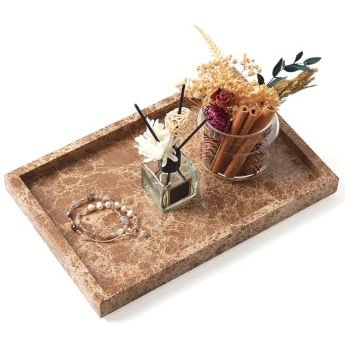 Marble Bathroom Tray,Pure Natural Vanity Tray | Marble Tray for Kitchen Counter Non-Ceramic/Non-Resin,Stone Trays 12 x 8 inch （Dark Brown） - color: Dark Brown