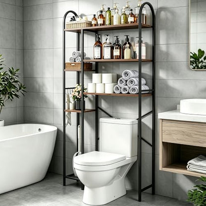 HOMEFORT Over The Toilet Storage with Side Rack, 6-Tier Over Toilet Storage Rack with Adjustable Shelf, Space Saver Bathroom Organizer for Laundry, Balcony, Kitchen,31.5"W x 9.4"D x 65"H,Rustic Brown