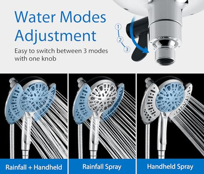 2 in 1 Shower Head with Handheld Combo High Pressure Silver 2.5 GPM | 7.2" Rain Showerhead and 9 Spray Hand Held Shower, Adjustable Shower Angle, 59-inch Rotatable Stainless Steel Hose - color: Silver, size: 2.5 GPM