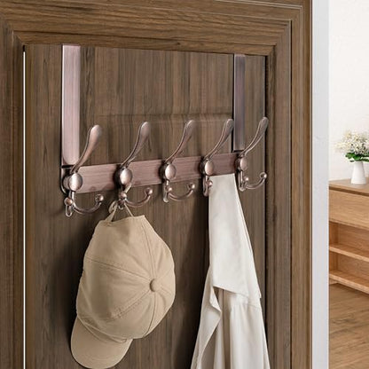 Over Door Hook 2.0 - Upgraded Version - Simple-Assembly, Strong, Heavy-Duty Stainless Steel 5-Tri-Hook Over The Door Hanger Rack, SimpleStrong Series, Antique Copper, Pack of 2 - color: Copper
