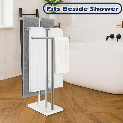 Standing Towel Rack with Marble Base, 3-Tier Free Standing Towel Racks for Bathroom, 40" Height Floor Towel Stand Holder for Bathroom, White - color: White