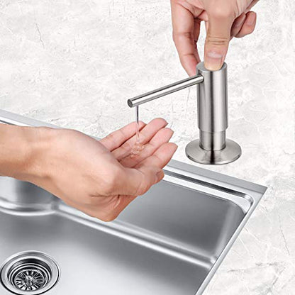 Samodra Sink Soap Dispenser, Metal Pump Head Liquid Lotion Countertop Kitchen Bathroom Soap Dispenser with 12 OZ PET Bottle - color: Brushed Nickel
