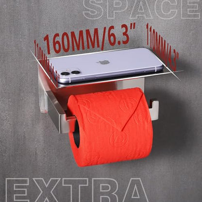 LANC Bathroom Toilet Paper Holder with Shelf, Brushed Nickel Toilet Paper Roll Holder with Wipes Shelf for Bathroom Wall Mounted, 304 Stainless Steel TP Holder, A8367BN - color: Brushed Nickel, size: Right