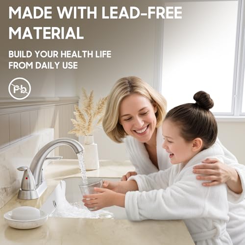 Centerset 4 Inch Brushed Nickel 2 or 3 Holes Stainless Steel Bathroom Sink Faucet, 2 Handle Bathroom Faucet with Copper Pop Up Drain and Water Supply Lines, BF008-5-BN - color: Brushed Nickel, style: 1 Pack