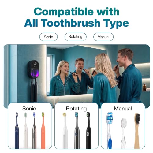 Jetfresh UV Toothbrush Sanitizer and Holder with Fan Drying| Wall Mounted UV-C Toothbrush Cleaner | Tooth Brush Sanitizer Holder Auto Shut-Off, USB Rechargeable, Fits All Brushes. - color: Black