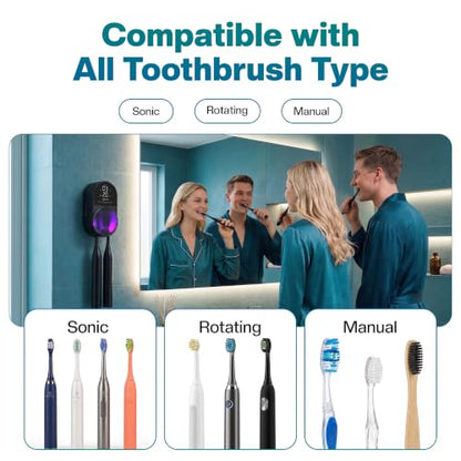 Jetfresh UV Toothbrush Sanitizer and Holder with Fan Drying| Wall Mounted UV-C Toothbrush Cleaner | Tooth Brush Sanitizer Holder Auto Shut-Off, USB Rechargeable, Fits All Brushes. - color: Black