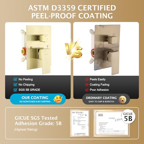 Rain Shower System, 12''Square Rain Head,2-Spray Handheld,Gold | 2 Spray Functions,Anti-Tangle Explosion-proof PVD Hose,Balance Temp Valve,Rust-proof & Scratch-resistant - color: Brushed Gold, size: 12 Inch