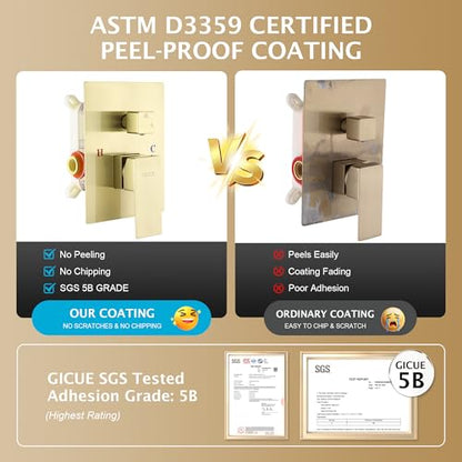Rain Shower System, 12''Square Rain Head,2-Spray Handheld,Gold | 2 Spray Functions,Anti-Tangle Explosion-proof PVD Hose,Balance Temp Valve,Rust-proof & Scratch-resistant - color: Brushed Gold, size: 12 Inch