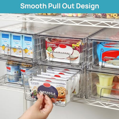 Vtopmart 6 Pack Stackable Storage Drawers,Clear Acrylic Drawer Organizers with Handles, Easily Assemble Containers for Fridge, Bathroom,Kitchen Undersink,Cabinet,Pantry Organization and Storage | Clear Drawer Organizers with Removable Dividers for Flexibl
