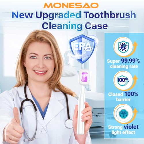 MONESAO Toothbrush Sanitizer Case, Portable Mini Toothbrush Covers | with Holder, Rechargeable Travel Home Toothbrush And Holder, Cleaner Case for All Electric & Manual Toothbrushes (White) - color: White