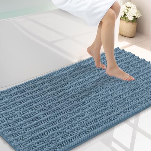Smiry Bathroom Rugs Mat 44x24, Extra Soft Absorbent Chenille Bath Rugs, Non Slip Rubber Backing Machine Washable Quick Dry Bath Mats for Bathroom Floor, Tub, Shower, Home Accessories, Grayish Blue - color: Grayish Blue, size: 44'' X 24''