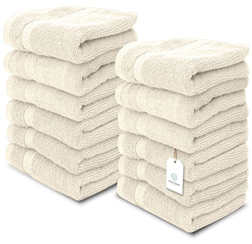 White Classic Luxury Cotton Washcloths 13x13 Inch - 650 GSM Turkish Cotton | Hotel, Spa, Bathroom Face Towel | 12 Pack, Ivory - color: 07: Ivory