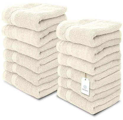 White Classic Luxury Cotton Washcloths 13x13 Inch - 650 GSM Turkish Cotton | Hotel, Spa, Bathroom Face Towel | 12 Pack, Ivory - color: 07: Ivory