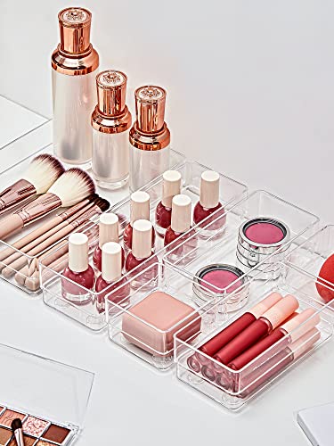 SMARTAKE 22 PCS Drawer Organizer, 4-Size Desk Bathroom Drawer Organizer | 4-Size Storage Tray with Non-Slip Silicone Pads for Makeup, Jewelries, Utensils in Bedroom Dresser, Office and Kitchen, Clear - size: Large