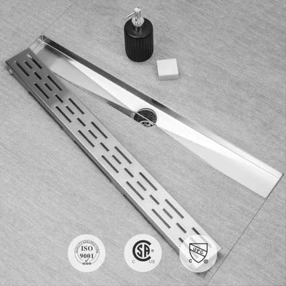 SaniteModar Linear Shower Drain 72 inch Brushed with Brick Pattern Grate | AISI 304 Stainless Steel Brushed Linear Dain Rectangle Shower Floor Drain with Hair Strainer and Leveling Feet - size: 72 inch