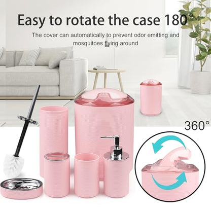 CERBIOR Bathroom Accessories Set Bath Ensemble Includes Soap Dispenser, Toothbrush Holder, Toothbrush Cup, Soap Dish for Decorative Countertop and Housewarming Gift (Pink Spiricle) - style: Blush Pink