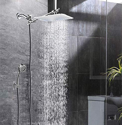 Rain Square Shower Head 8 Inch High Pressure Stainless Steel Water Saving Ultra Thin Waterfall Showerhead Even At Low Water Flow, Adjustable Replacement Showerhead,Chrome