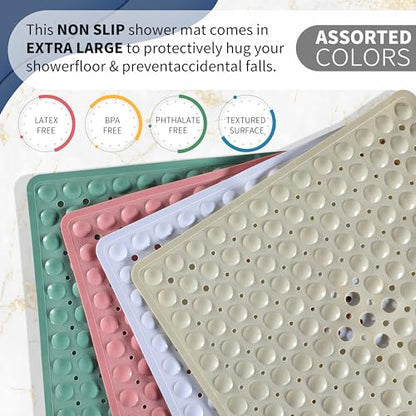 Yimobra Shower Mat 21X21 Inch Square, Non Slip Bathtub Mat with Large Suction Cups&Drain Holes, Soft Fast Dry Shower Stall Mats for Inside Shower, Machine Washable BPA-Free, Bath Essentials, Clear - color: Clear, size: 21 x 21 inches