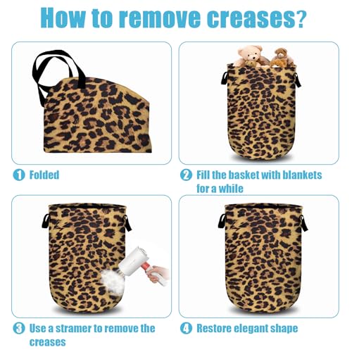 Brown Leopard Laundry Basket, Laundry Hamper Collapsible Oxford Cloth with Handle Clothes Storage Bin for Bathroom Laundry Room Bedroom 15.7 X 20 Inch - color: Brown Leopard