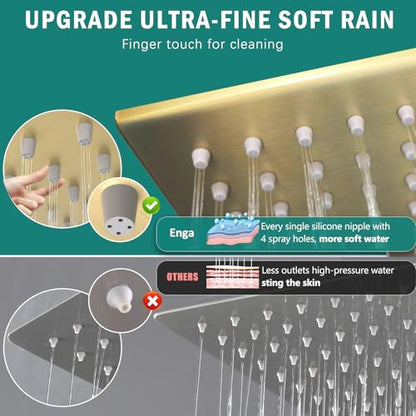 Enga Shower System with Body Jets, Dual Head 10 Inch Rain Shower Head with 6 Inch Showerhead, 4 Body Jets with 2 in 1 Handheld Spray, Brushed Gold - color: Brushed Gold, style: Wall-10"+6"+4Jets