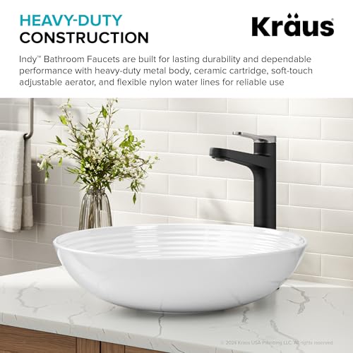 KRAUS Indy Bathroom Faucet for Vessel Sink in Spot-Free Brushed Nickel/Matte Black with Single Handle, Pop Up Drain and Supply Lines, KVF-1410SFBNMB - color: Spot Free Brushed Nickel/Matte Black, style: Vessel